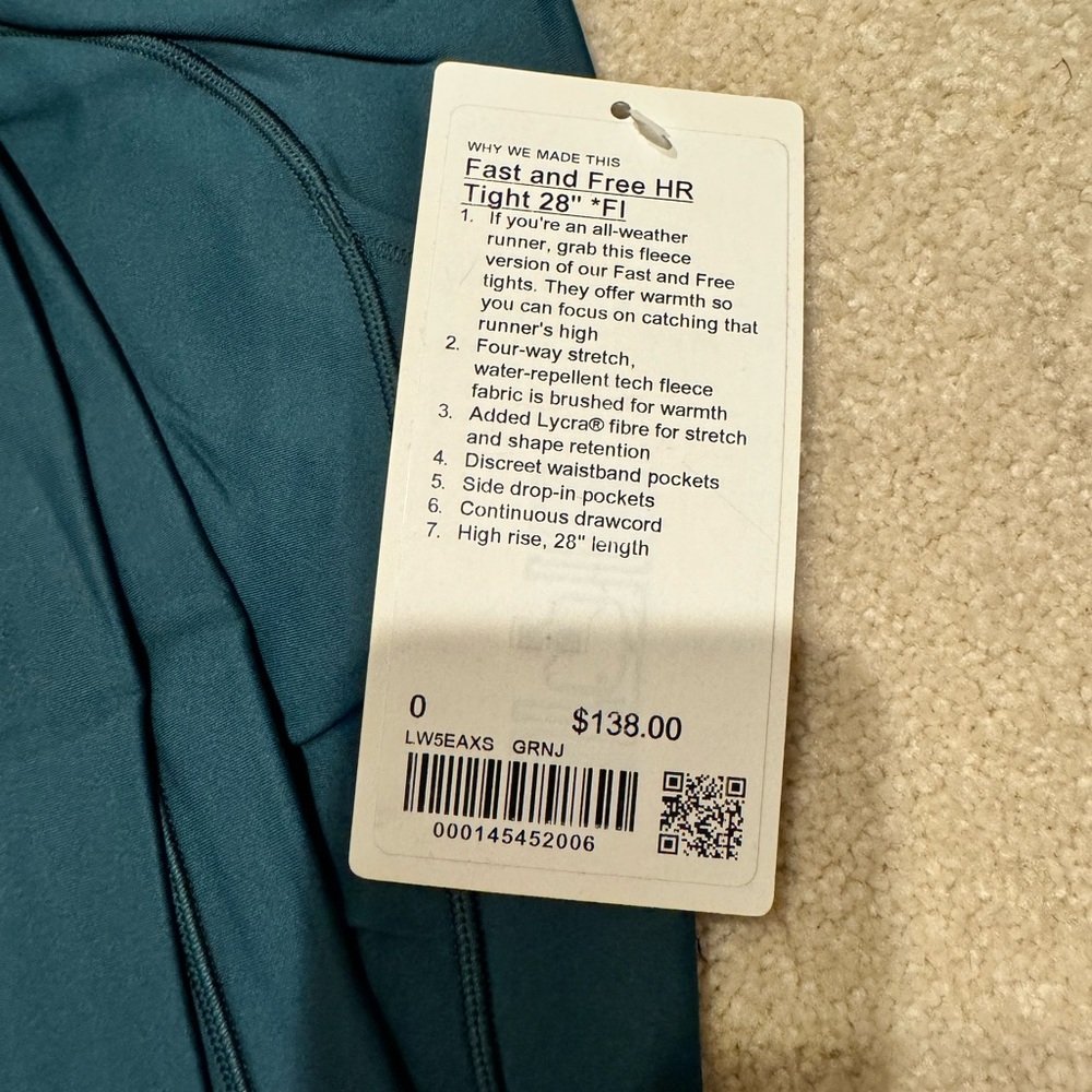 Lululemon fast and free fleece 28” legging